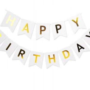 Baner biało złoty Happy Birthday