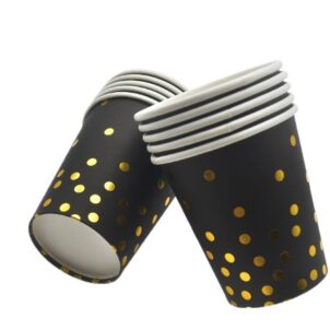 Kubeczki papierowe czarne w złote kropki 6szt