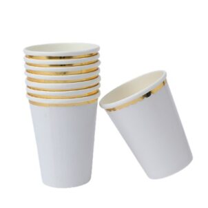 Kubeczki papierowe białe ze złotą obwódką, 6szt