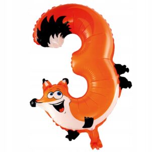 Balon foliowy cyfra 3 zwierzaki 16 cali