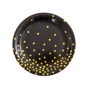 Talerzyki papierowe czarne w złote kropki 7cali 6szt