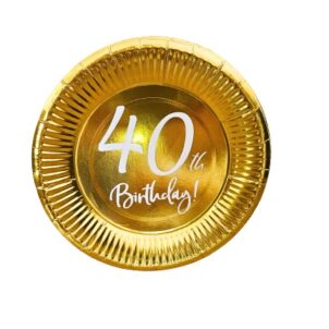 Talerzyki papierowe złote na 40 urodziny, 7cali 6szt