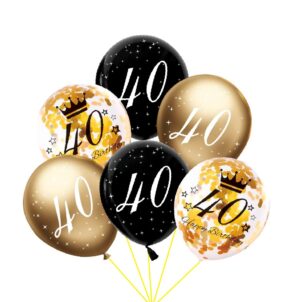 Balon lateksowy z konfetti, złoty, czarny 40 urodziny- 6szt