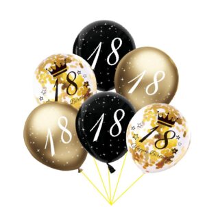 Balon lateksowy z konfetti, złoty, czarny 18 urodziny- 6szt