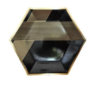 Talerzyki papierowe czarne w złote paski 7cali 6szt