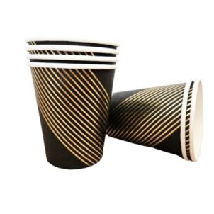 Kubeczki papierowe czarne w złote paski 6szt