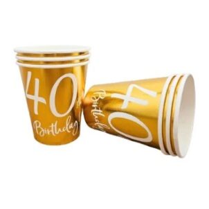 Kubeczki papierowe złote, na 40 urodziny, 6szt