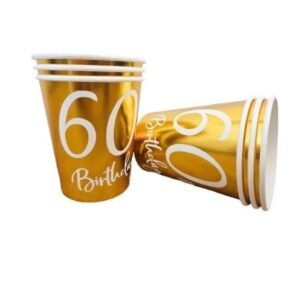Kubeczki papierowe złote, na 60 urodziny, 6szt