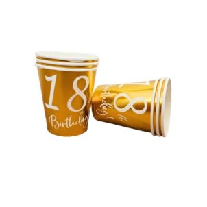 Kubeczki papierowe złote, na 18 urodziny, 6szt