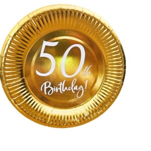 Talerzyki papierowe złote na 50 urodziny, 7cali 6szt