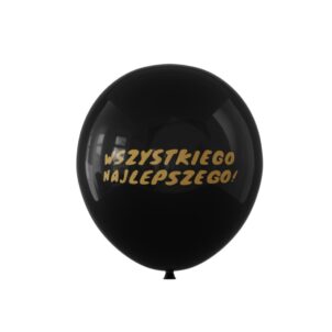 Balon lateksowy czarny ze złotym napisem Wszystkiego Najlepszego,12cali 100szt