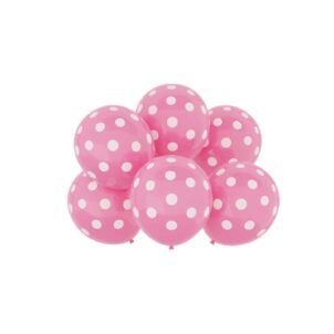 Balon lateksowy jasny różowy w kropki , 12 cali 6szt