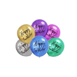 Balon lateksowy 6szt Happy Birthday 12cali chrom mix kolor