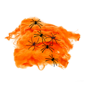 Pajęczyna Halloween pomarańczowa 20g, 2 pajaki girlanda