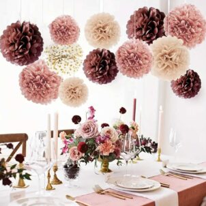 Girlanda dekoracyjna pompony rozety różowy 12szt
