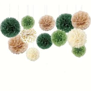 Girlanda dekoracyjna pompony rozety zielony 12szt