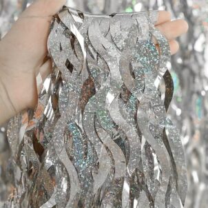 Kurtyna imprezowa paskowa srerbna, holograficzna fala 100x200cm