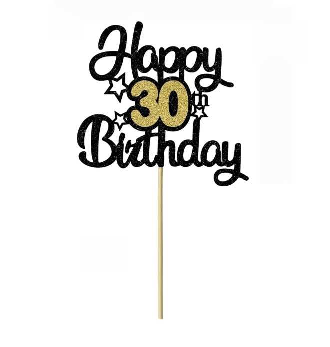 Topper na ciasto, tort Happy Birthday 30 urodziny, błyszczący