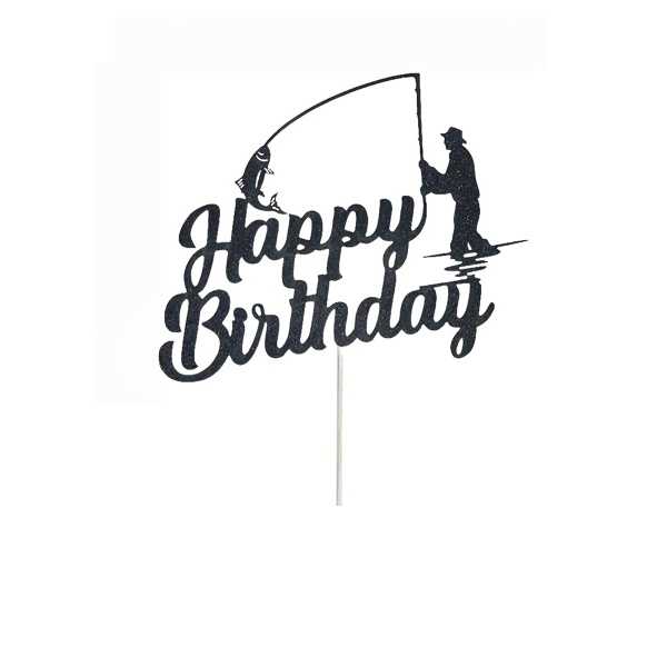 Topper na ciasto, tort Happy Birthday dla wędkarza