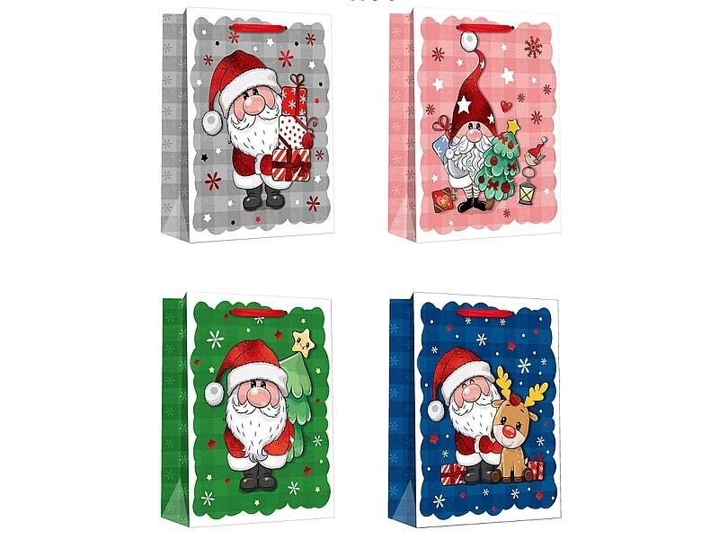 Torebki na prezenty  Świąteczne Merry Christmas 12szt mix rozm.L