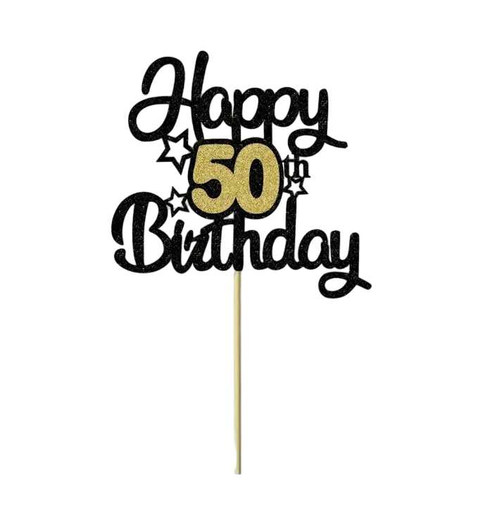 Topper na ciasto, tort Happy Birthday 50 urodziny, błyszczący