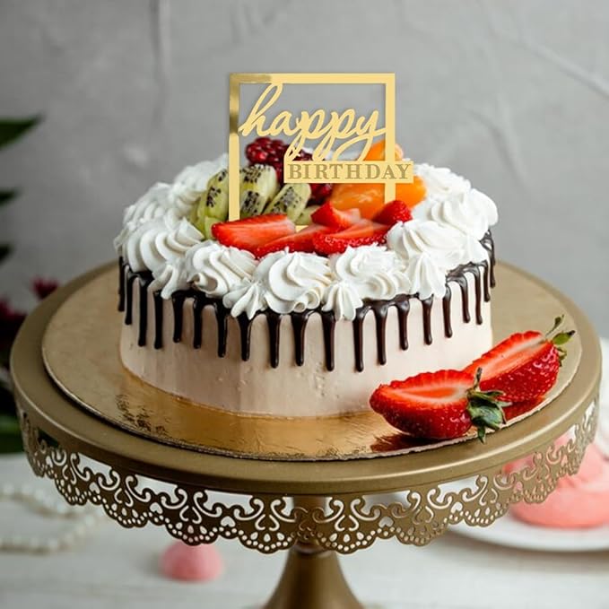 Topper na tort Happy Birthday  złoty