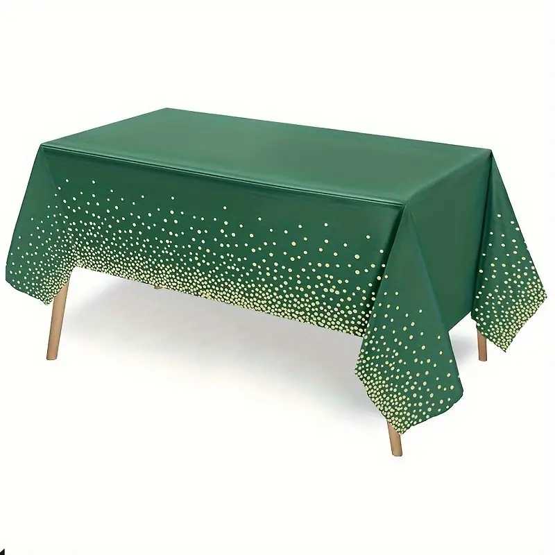 Obrus foliowy zieliony w złote kropki konfetti 137x274 cm butelkowa zieleń