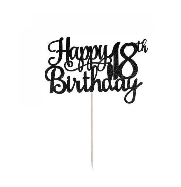 Topper na ciasto, tort Happy Birthday 18 urodziny, błyszczący