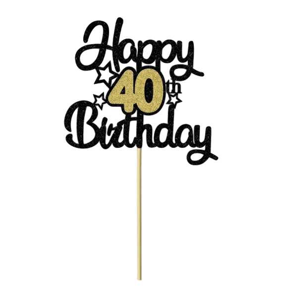 Topper na ciasto, tort Happy Birthday 40 urodziny, błyszczący