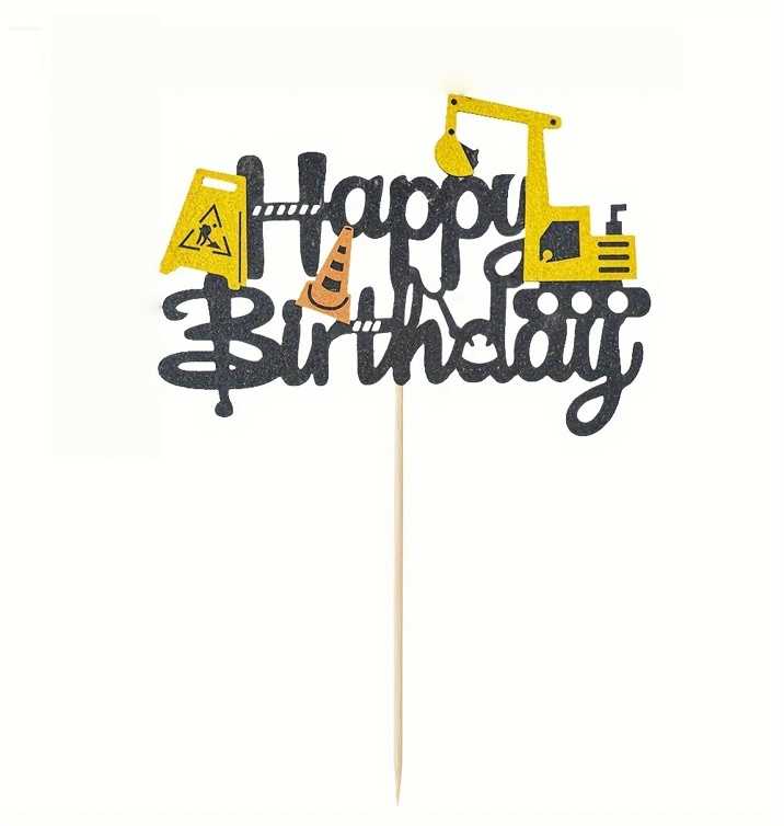Topper na ciasto, tort Happy Birthday Maszyny Budowlane