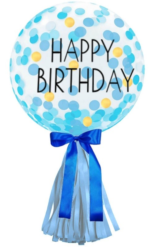 Balon Bobo napis Happy Birthday niebieski