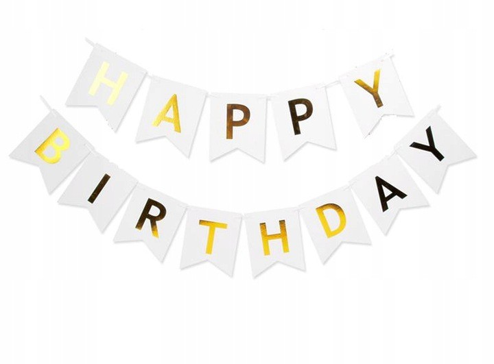 Baner biało złoty Happy Birthday