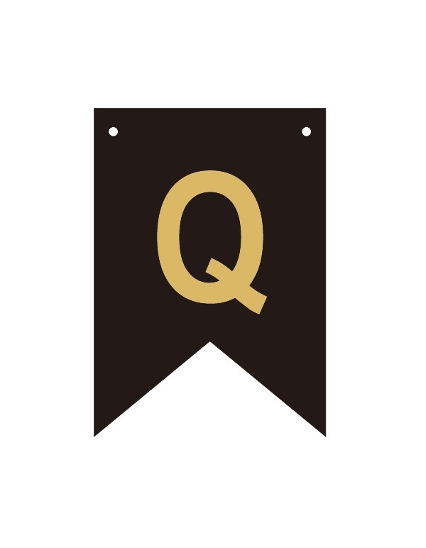 Baner czarno złoty litera Q 16,5 cm