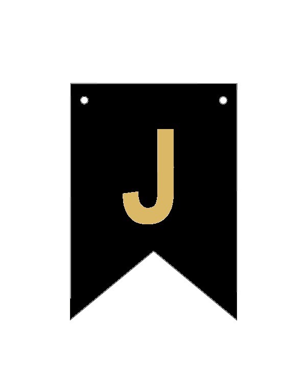 Baner czarno złoty litera J 16,5 cm
