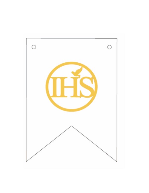 Baner biało złoty IHS Komunia 16,5 cm