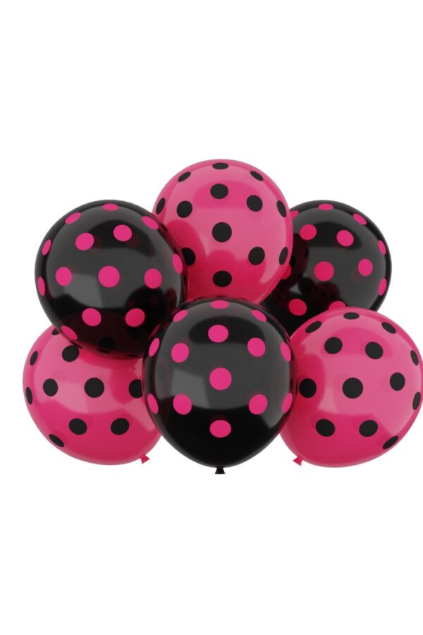Balon lateksowy czarny różowy w kropki , 12 cali 6szt