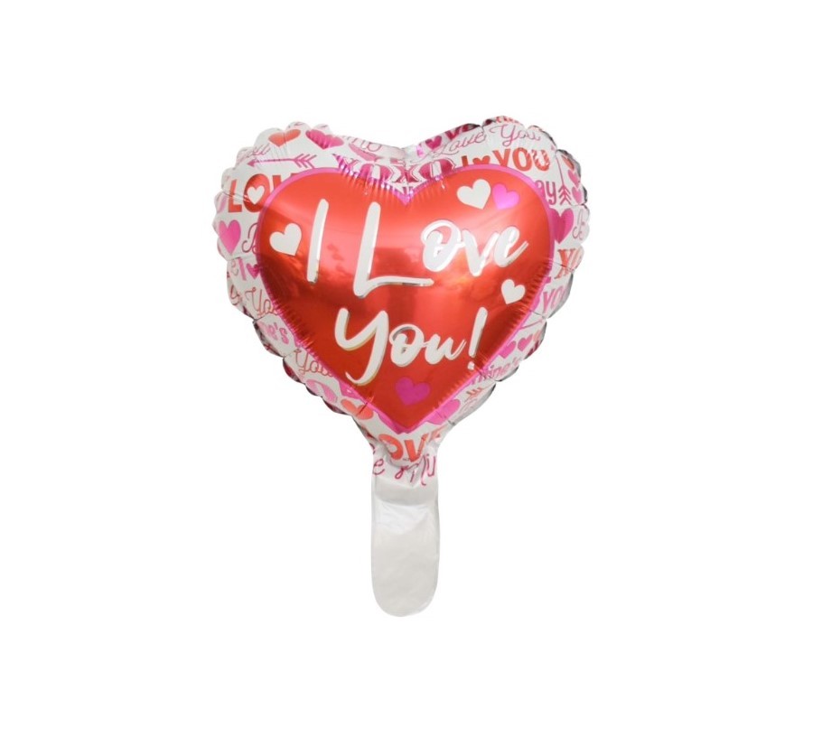 Balon foliowy serce 10cali czerwone 20szt + patyczki Walentynki