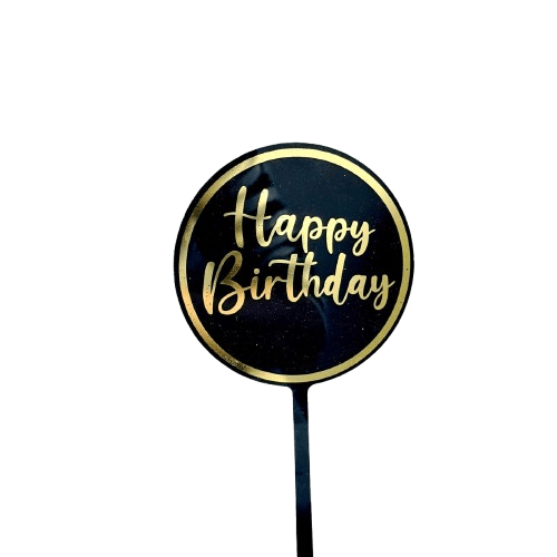 Topper na tort Happy Birthday okrągły czarno złoty
