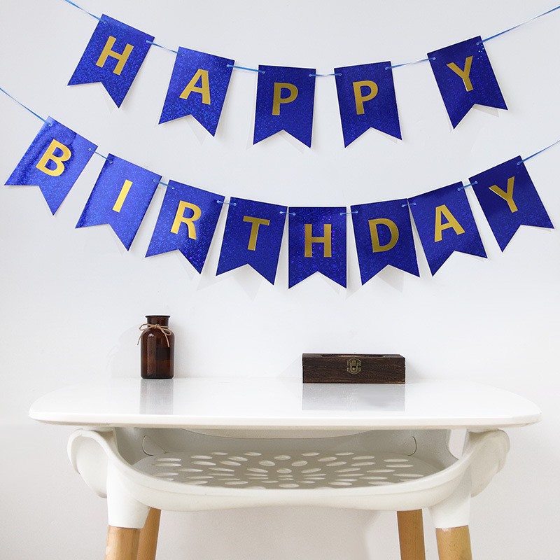 Baner granatowy Happy Birthday , ciemny niebieski holograficzny