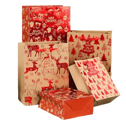 Torebki na prezenty  Świąteczne Merry Christmas 12szt mix rozm.L