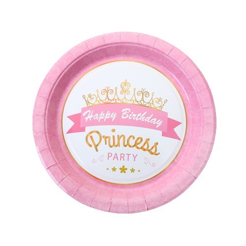 Talerzyki papierowe Princess różowe 7cali, 6szt