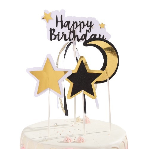Topper na tort Happy Birthday czarno złoty