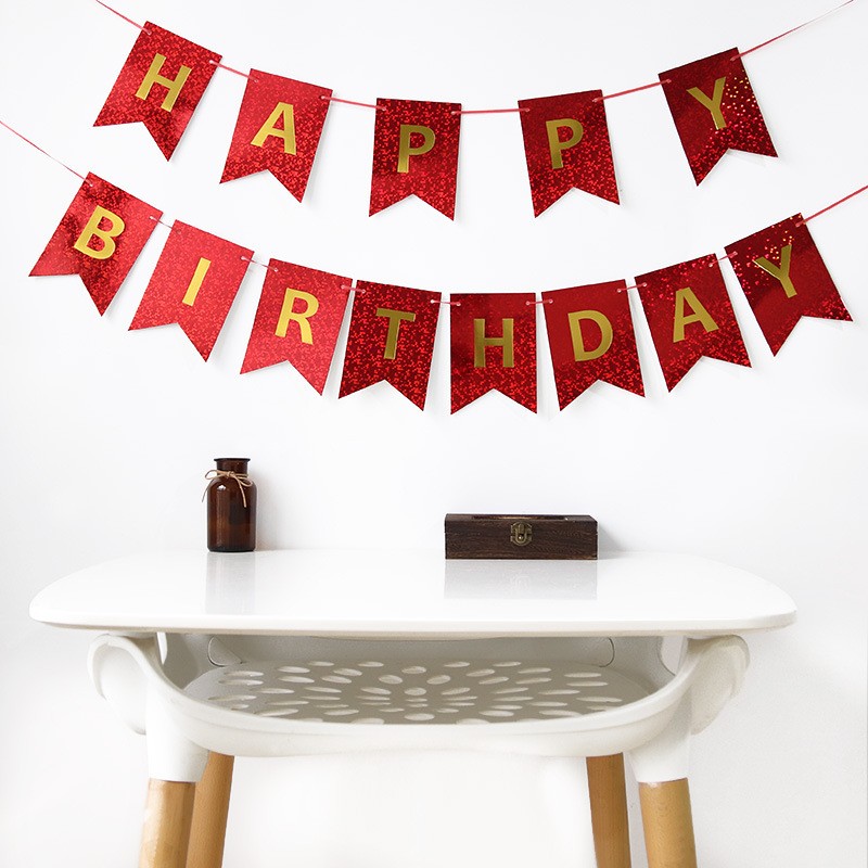 Baner czerwony Happy Birthday , czerwony holograficzny