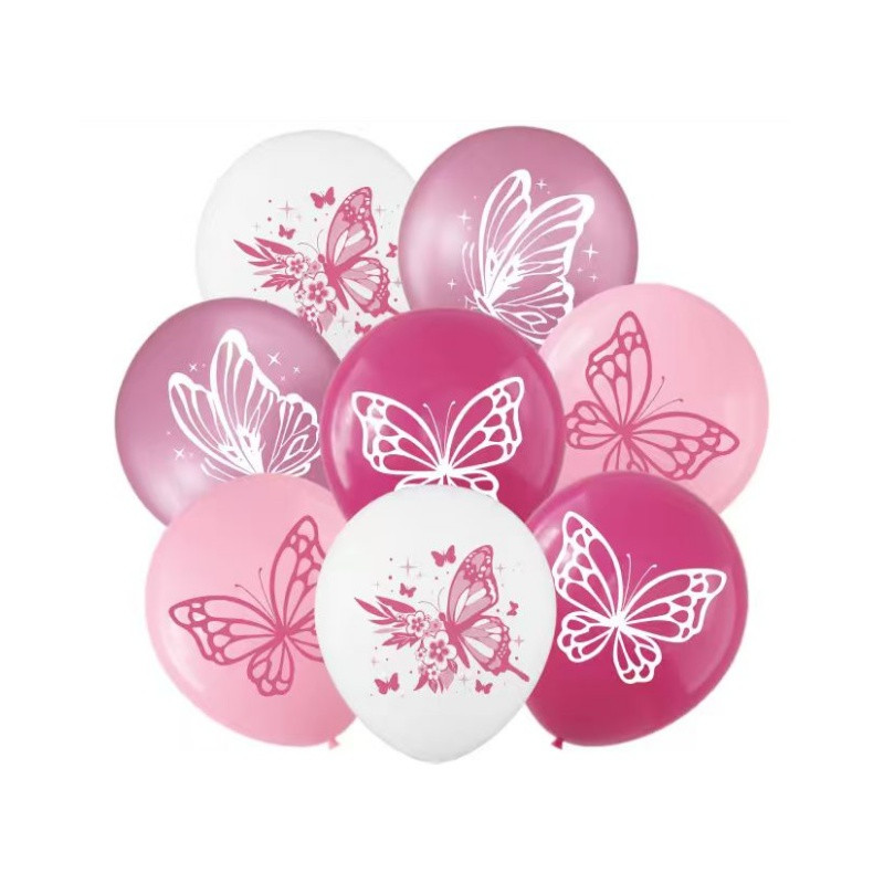 Balon lateksowy Motyl Motyle różowe, 12 cali 8szt