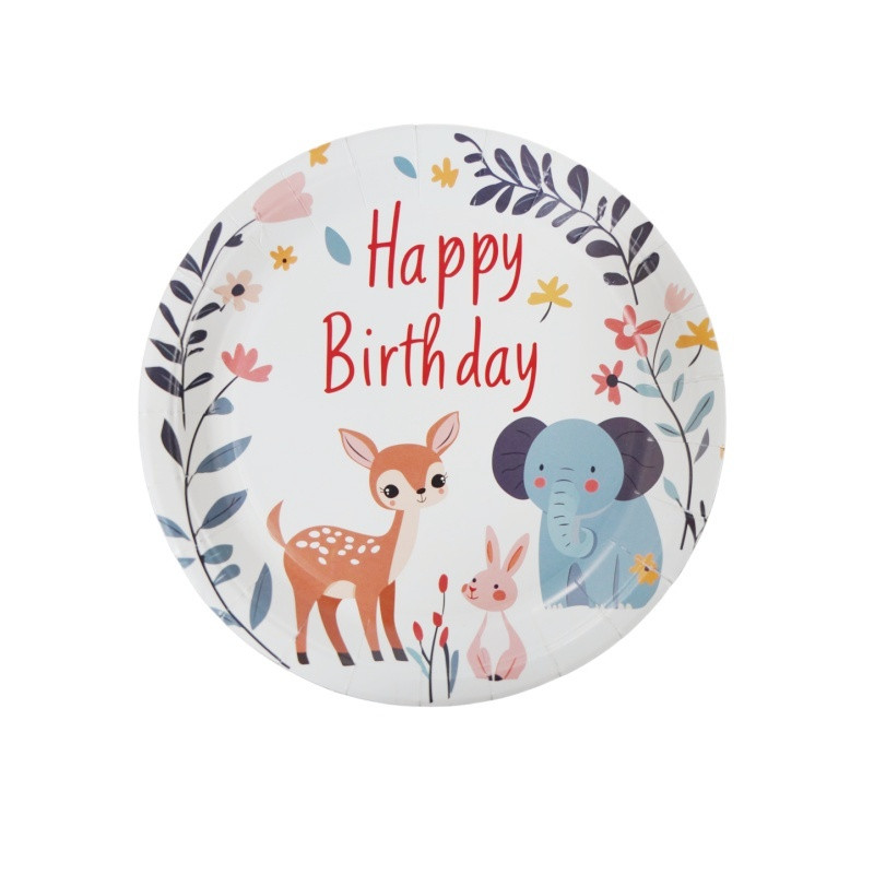 Talerzyki papierowe Zwierzątka Jelonek 6szt Happy Birthday