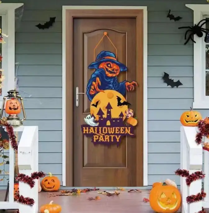 Naklejka baner na drzwi Halloween Dynia
