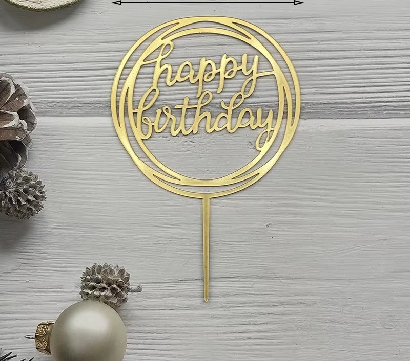 Topper na ciasto, tort Happy Birthday złoty