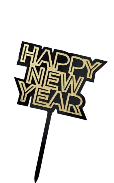 Topper na ciasto, babeczki Happy New Year złoto-czarny