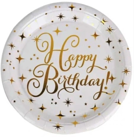 Talerzyki papierowe Happy Birthday 7cali 6szt