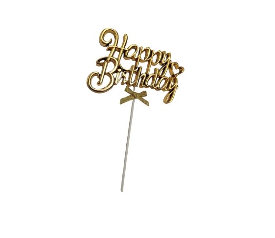 Topper na tort Happy Birthday złoty
